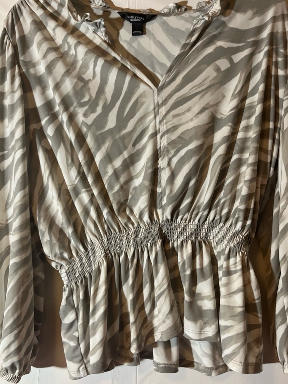 Simply Vera Vera Wang Neutral Zebra-Print Peplum Blouse - Gray & Cream